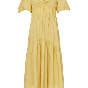 Vince. | Women’s yellow puff sleeve off the shoulder midi dress size 6